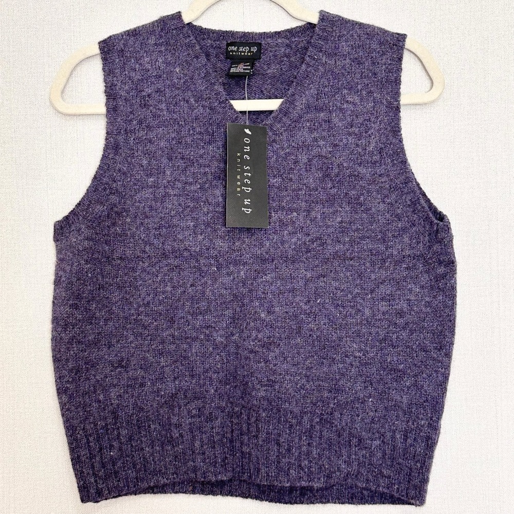 Vintage 90s Shetland Wool Sweater Vest Purple Heather Knit Womens Medium